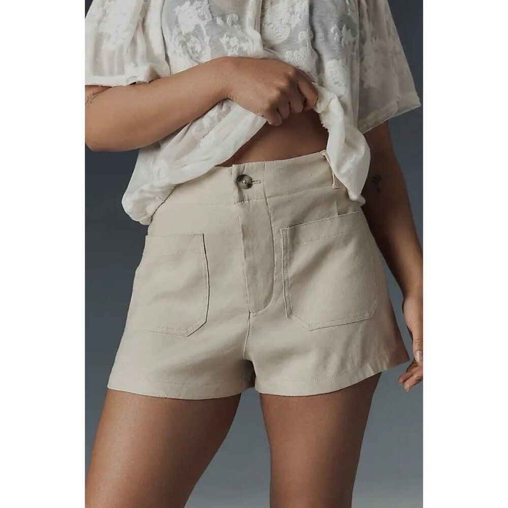 Anthropologie Maeve The Colette Shorts Womens 32 Linen Blend High Rise Pearl